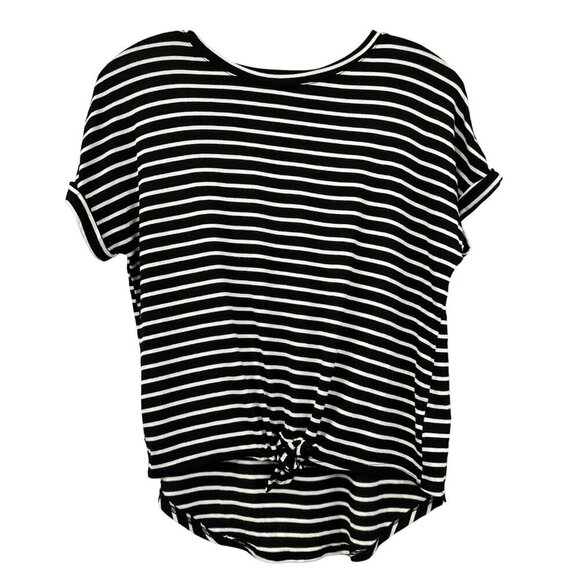 Crown of Hearts Short Cuffed Sleeve Knotted Hem Hi Low Top Black/White L New - Picture 1 of 9